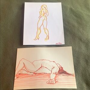 Set of 2 Sam Thorp female nude drawings on paper. Both are 8 1/2” x 11”.